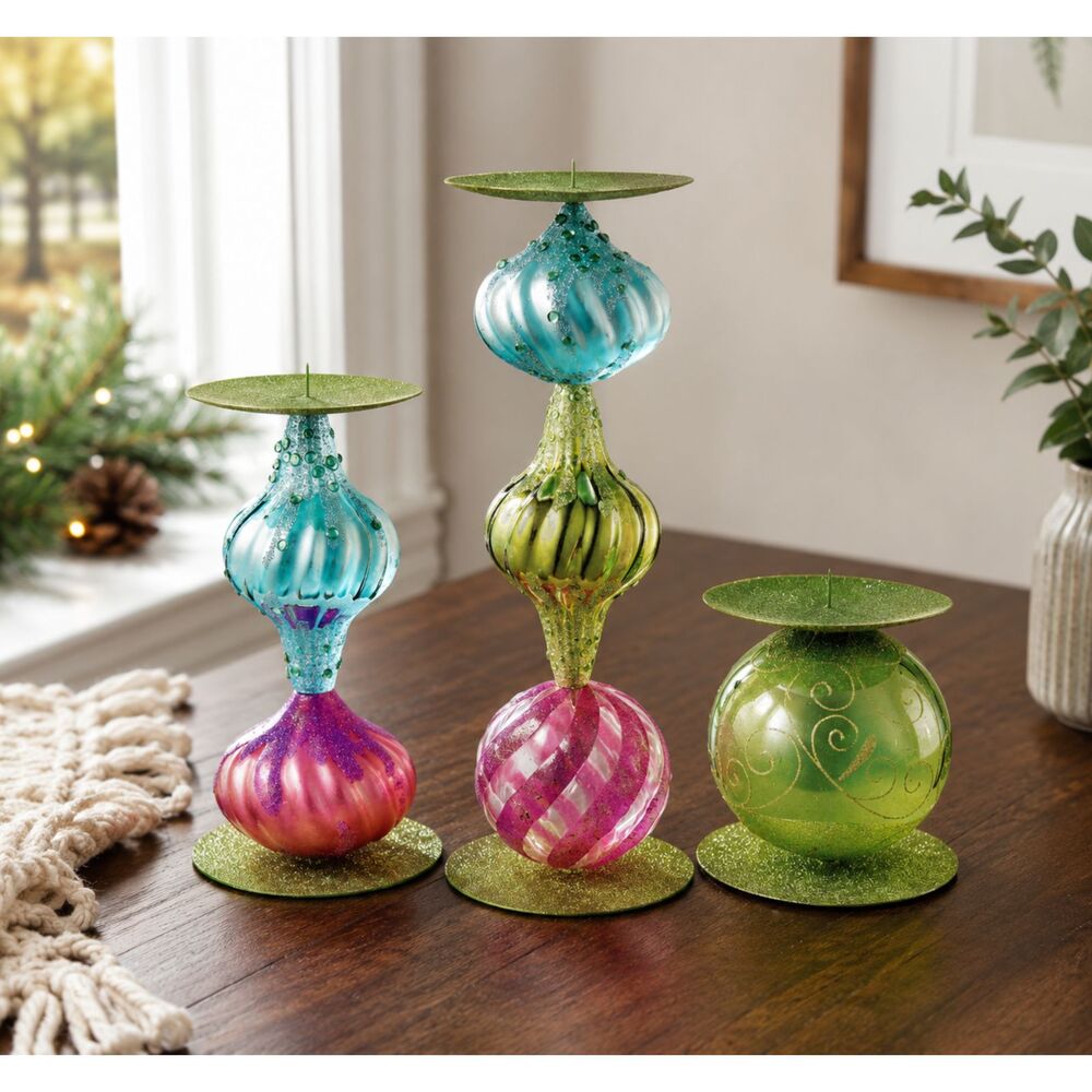 Member's Mark 3 Piece Shatterproof Candle Holders Glitter Christmas Decor NIB
